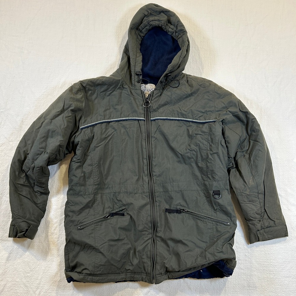 Basic Editions Mens Hooded Parka Jacket Olive Green Fleece Lined Size M RN41876